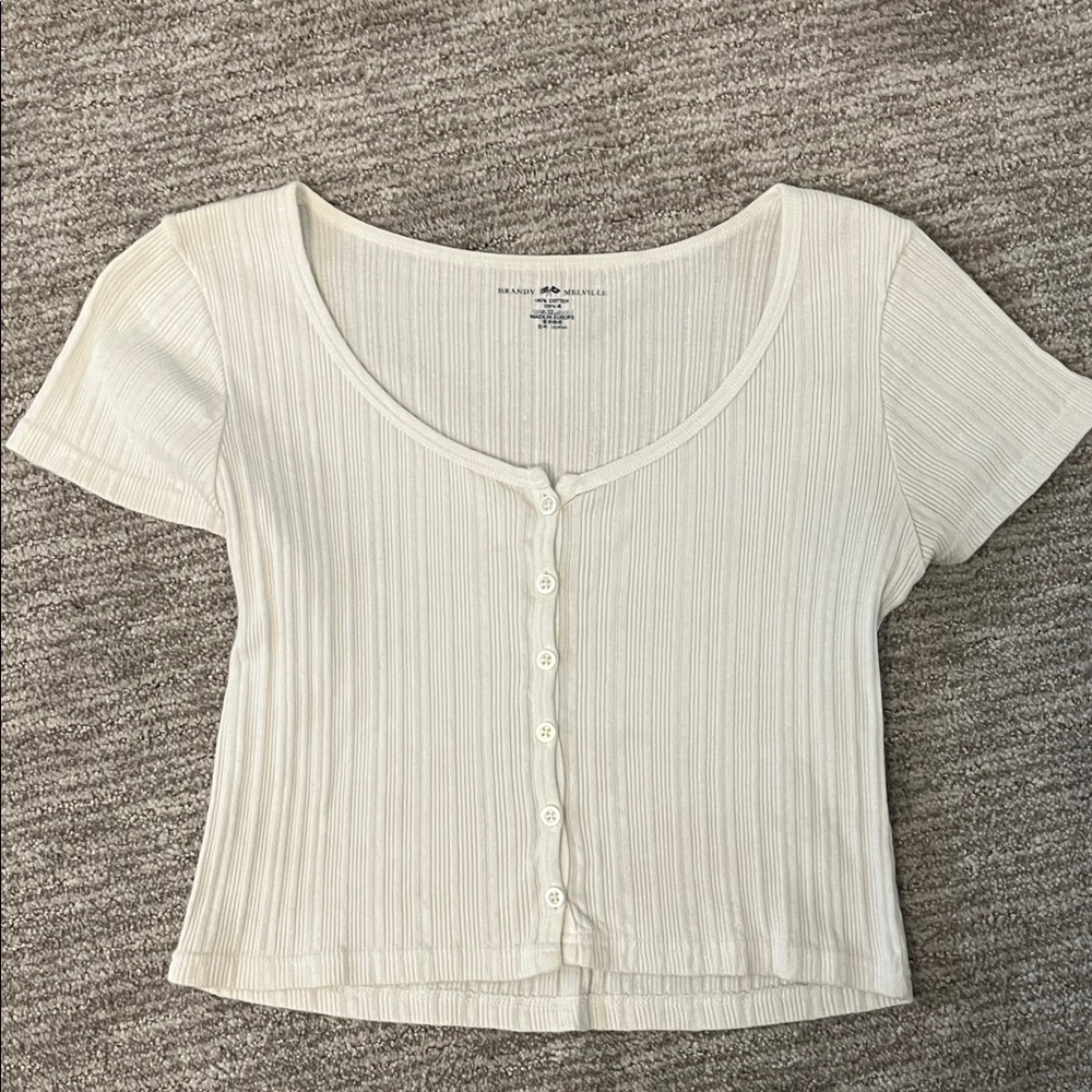 BRANDY MELVILLE-Women's white Button-Up Ribbed Top one size fits all